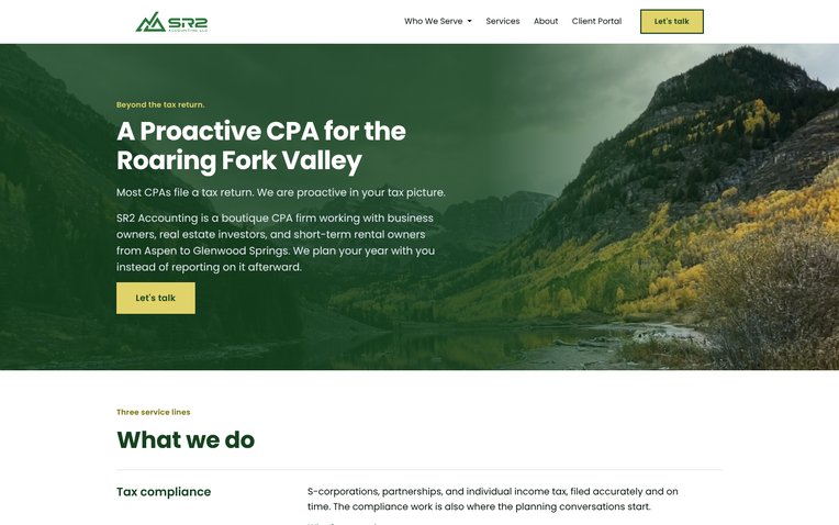 SR2 Accounting's new website on a laptop