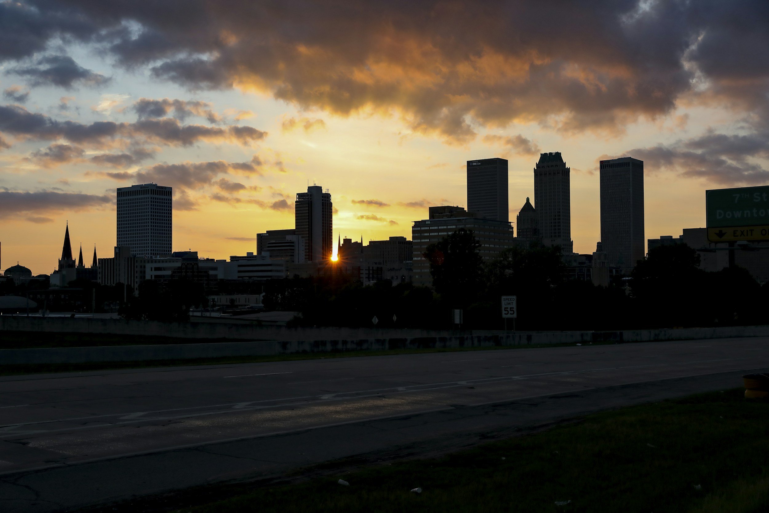 The Tulsa skyline at sunset