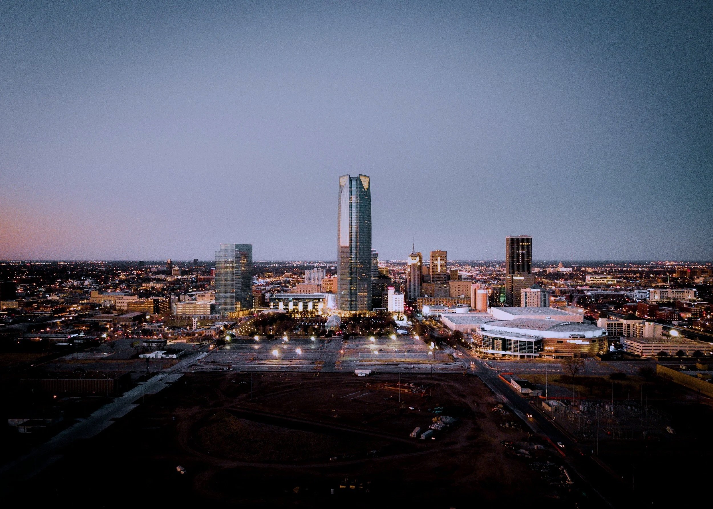 The Oklahoma City skyline at dusk